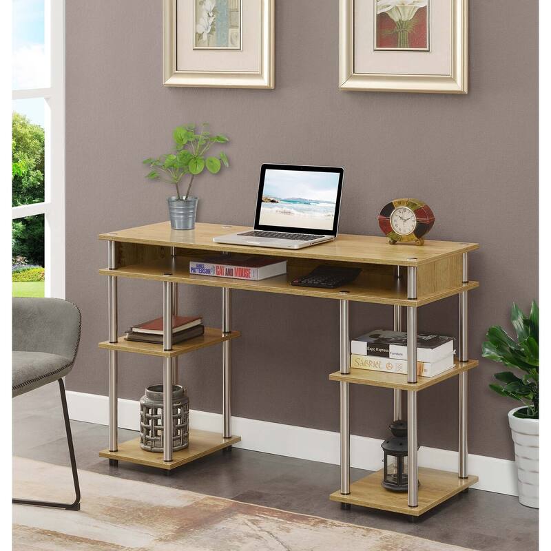 Desk with Shelves - No Tools Home Office Computer Desk, Corner Vanity Nail Table - 47.25" English Oak