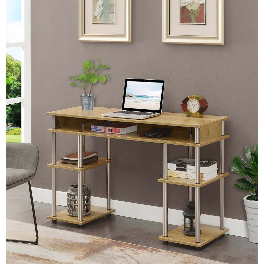 Desk with Shelves - No Tools Home Office Computer Desk, Corner Vanity Nail Table - 47.25" English Oak