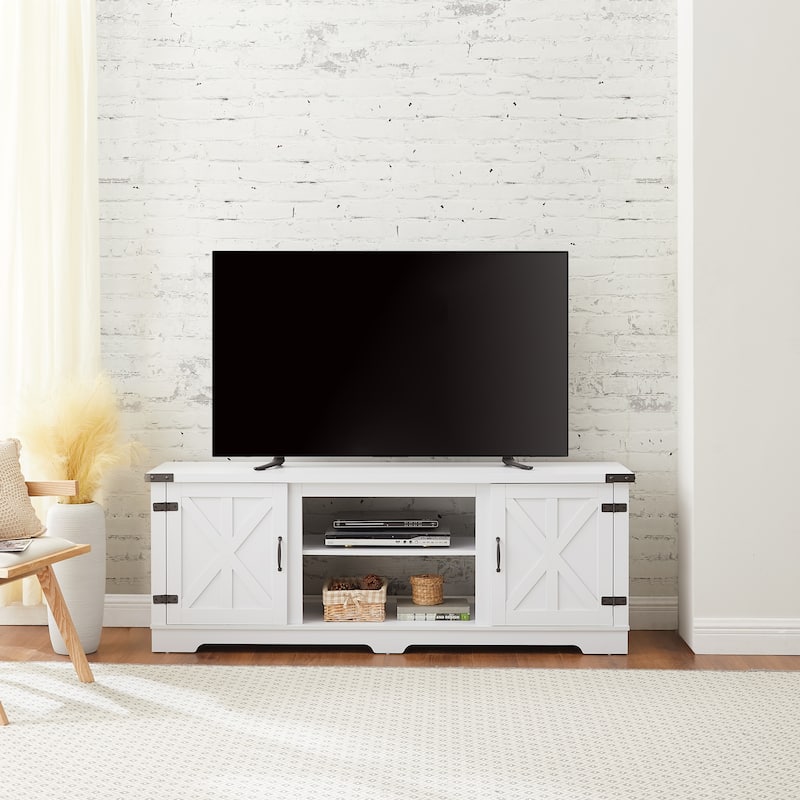 White 65" TV Stand with Open Shelves & Closed Cabinets for TVs Up to 70"