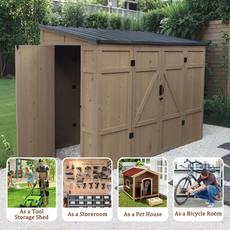 VEIKOUS 8 x 4 FT Wooden Storage Shed with Lean-to Roof, Outdoor Garden Tool Shed with Lockable Doors - 8×4FT