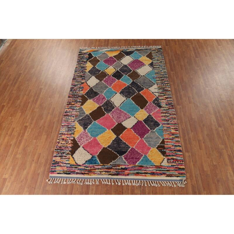 Colorful Plush Moroccan Oriental Area Rug Handmade Wool Carpet - 7'0" x 11'2"