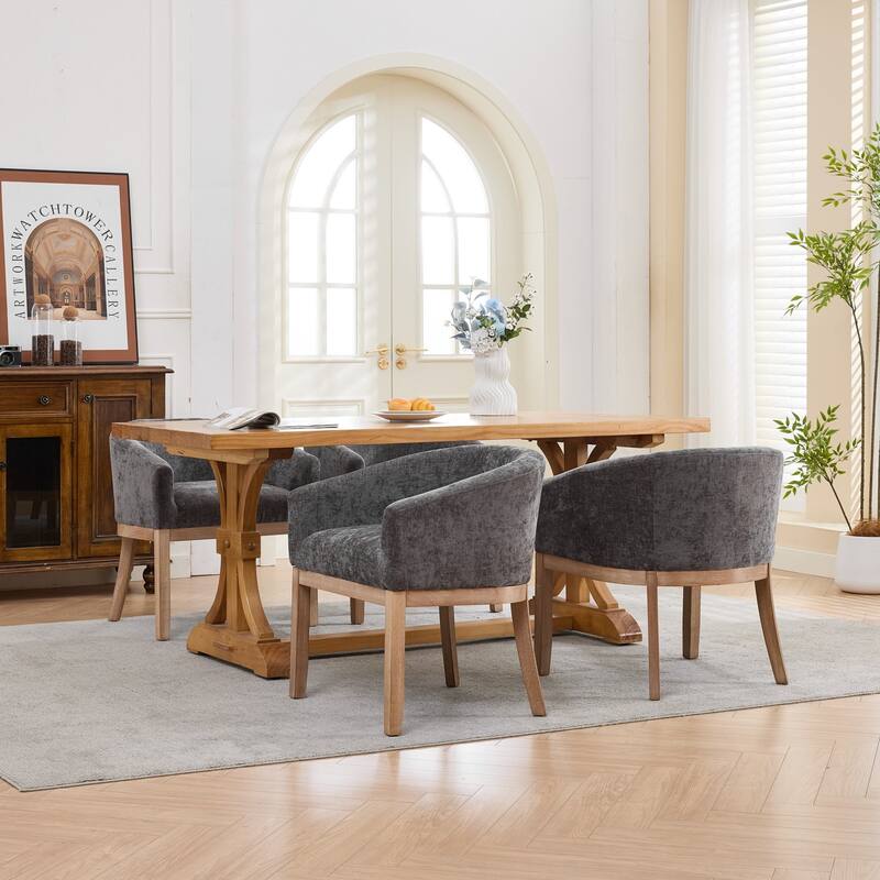 Roomfitters Upholstered Dining Chairs with Barrel Back & Wood Legs, Modern Accent Side Chairs for Kitchen and Living Room