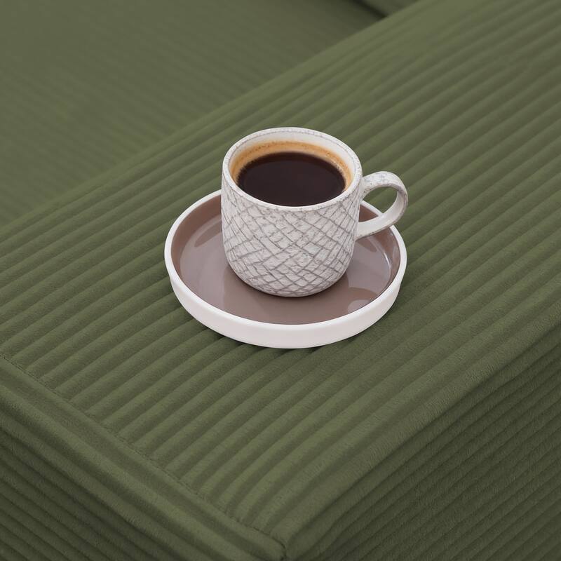 Oversized L-shaped Plush Corduroy Couch, Sectional Sofa with Deep Cushions and Chaise Lounge