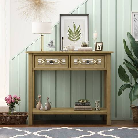 Classic Console Table with Hollow-out Decoration Drawers and Shelf