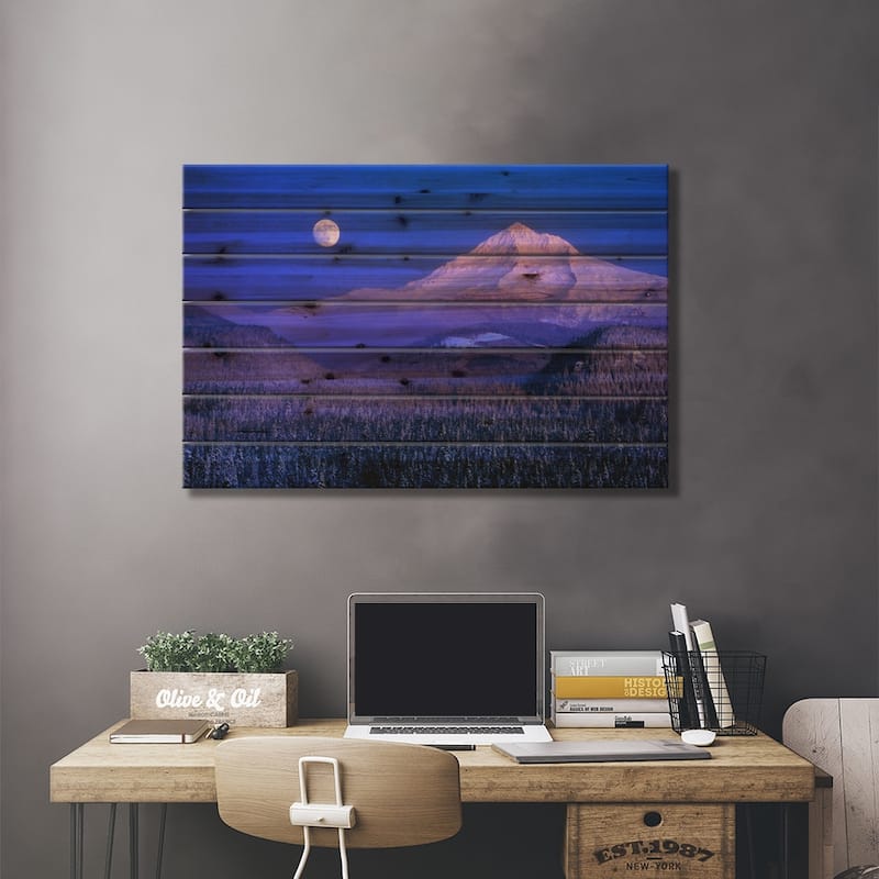 Moonlit Landscape Featuring Mount Hood (Wy'east), Oregon, USA Print On Wood by Janis Miglavs - Multi-Color