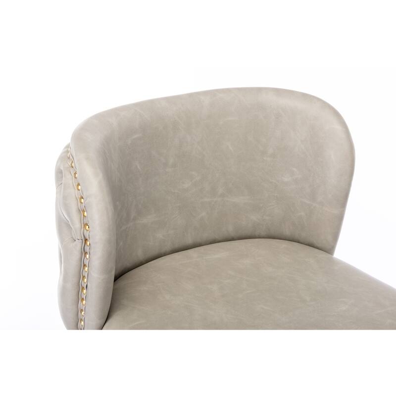 Set of 2 Modern Leather Upholstered Swivel Adjustable Height Tufted Bar Stools with Back