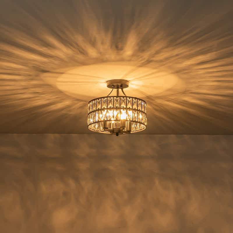 4-Light Modern Vintage Drum Crystal Semi-Flush Mount Ceiling Light