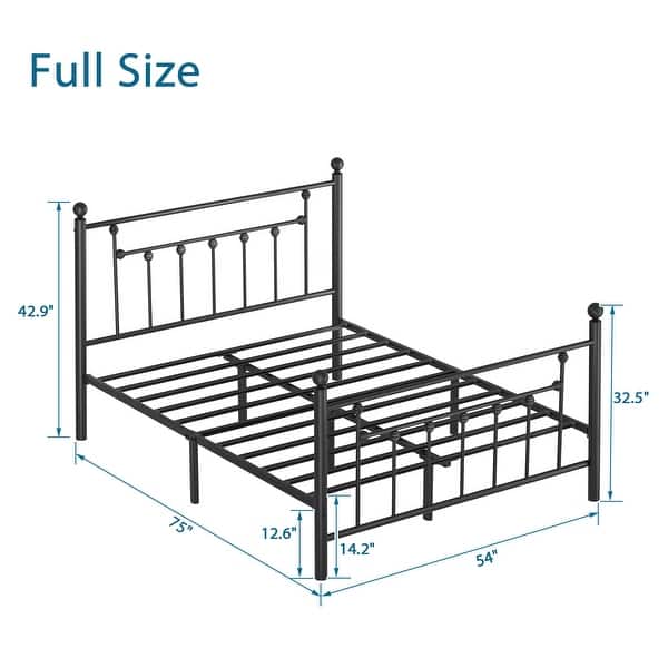 dimension image slide 2 of 6, VECELO Metal Platform Bed Frame with Headboard and Footboard, Heavy Duty Slat Support/Underbed Storage Space, Victorian Style