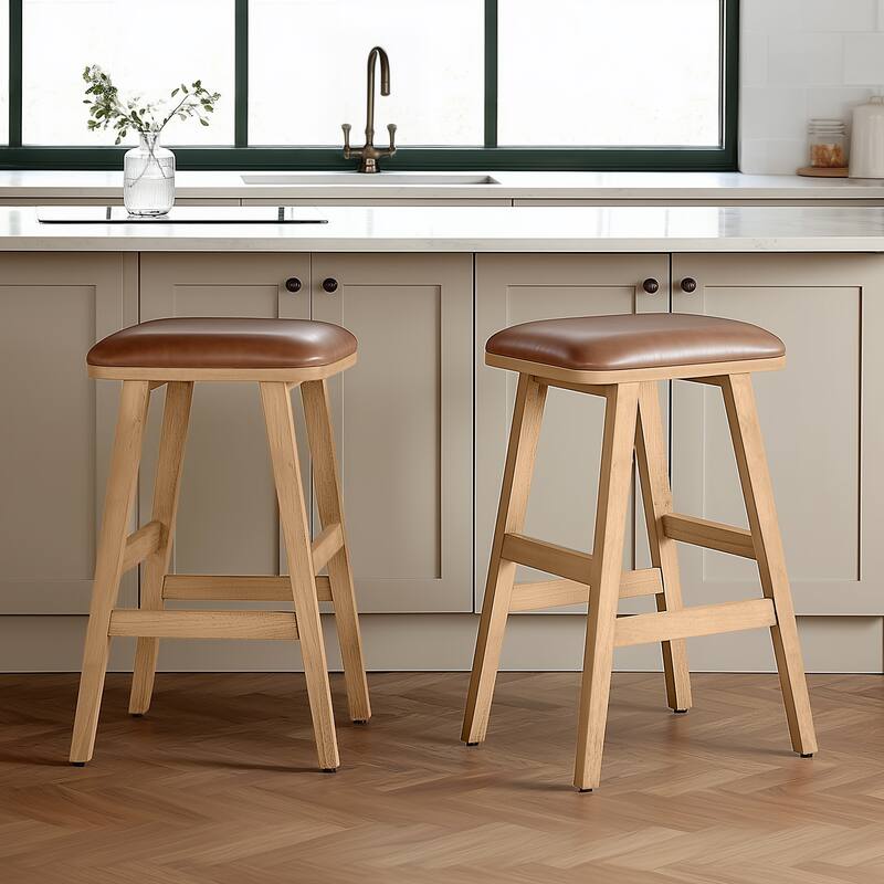 Bower Home Upholstered Wood Saddle Stools - Set of 2