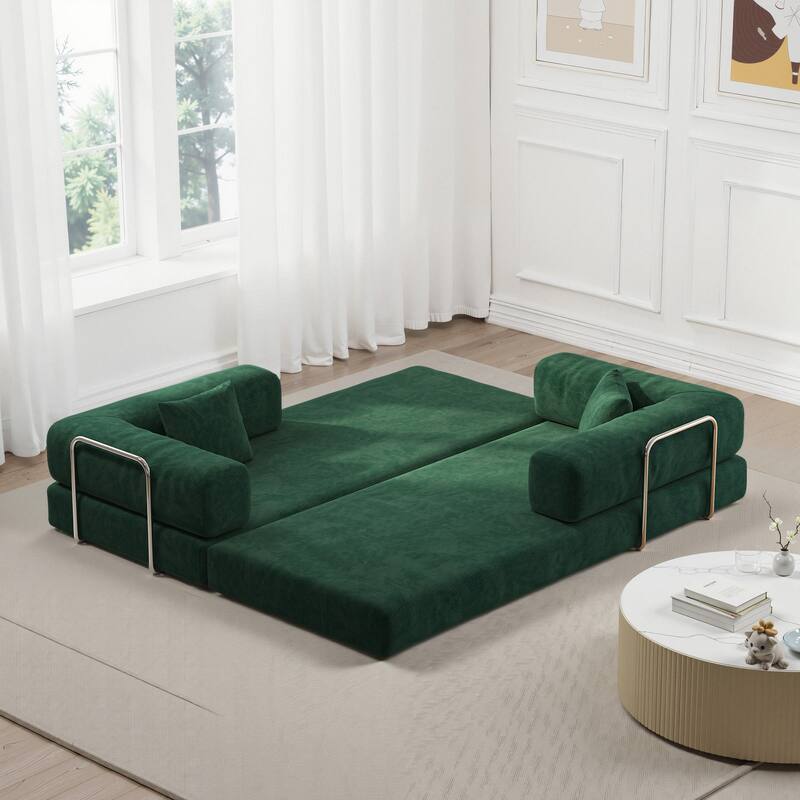 82.68" Foam 4-Seater Sleeper Sofa, Convertible Pudding Block Design