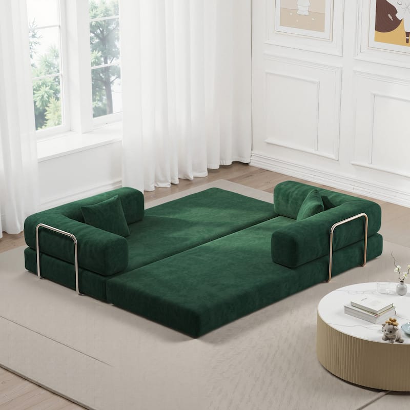82.68" Foam 4-Seater Sleeper Sofa Convertible Pudding Block Sofa,for living room and bedroom