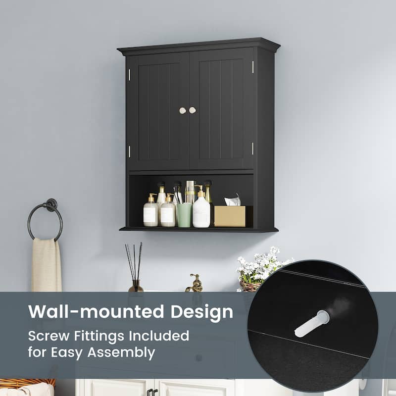Wall Mounted MDF Bathroom Storage Cabinet with Doors and Shelf Organizer Ideal for Small Spaces - 23.5" x 7.5" x 28" (L x W x H)