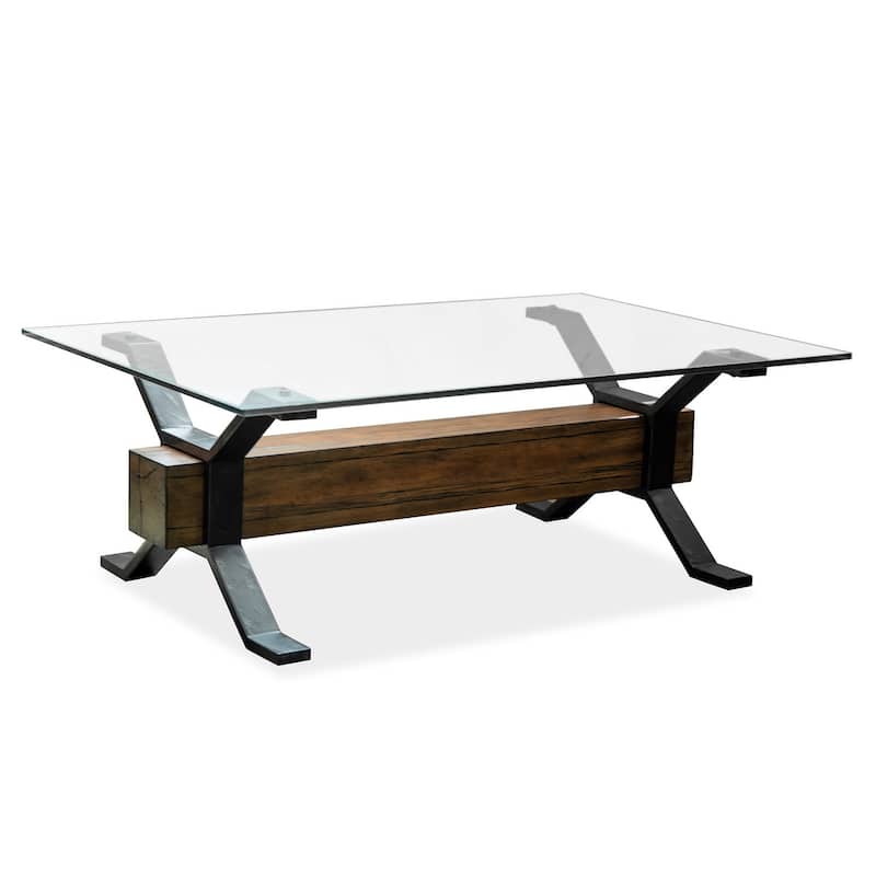 Magnussen Home Sawyer Toasted Nutmeg and Smoked Iron Rectangular Cocktail Table - 47.75''W x 30''D x 17''H - toasted nutmeg - Glass