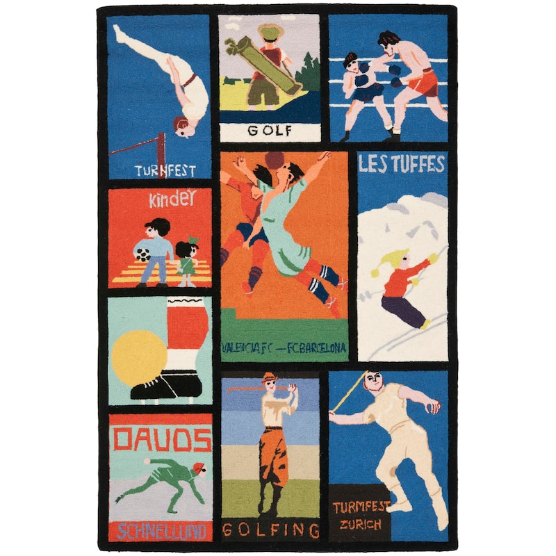 SAFAVIEH Hand-hooked Vintage Poster Jantine Sports Novelty Wool Rug - 4' x 6' - Assorted