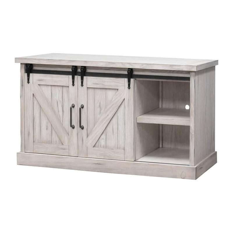 Avondale 60" TV Console, Barn Door Entertainment Stand, Wood Accent Cabinet, Brown