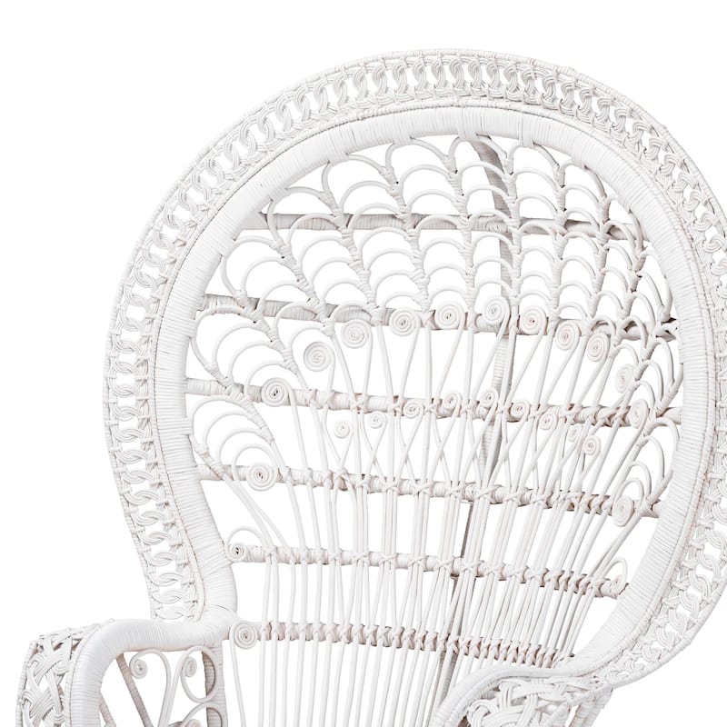 Kallima Modern Bohemian White Natural Rattan Peacock Chair