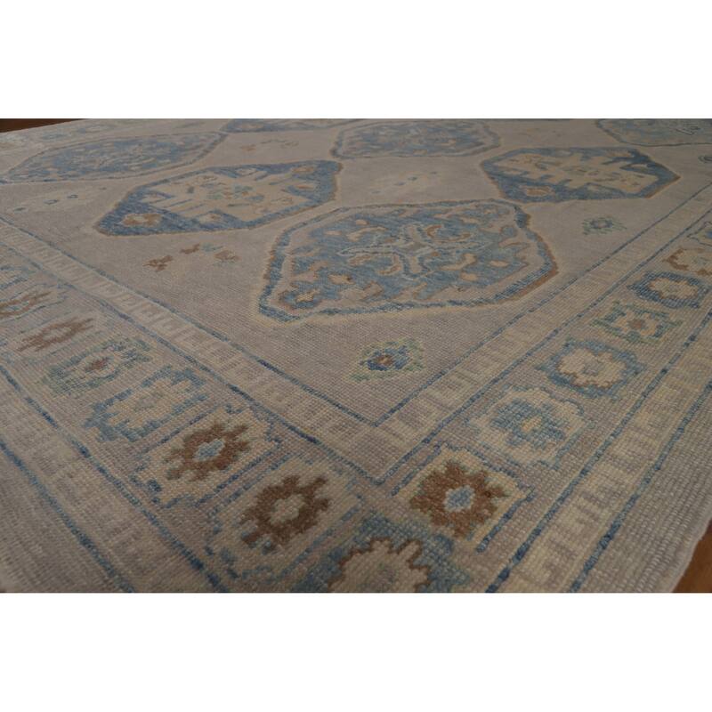 Hand Knotted Oriental 100% Wool Carpet Transitional Geometric Greys & Charcoal Oushak Area Rug - 12' 2'' X 9' 4''