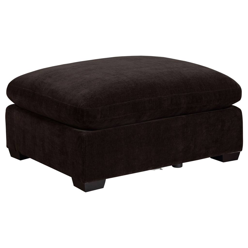 Lahe 41 Inch Modular Ottoman, Tapered Legs, Cushioned, Soft Brown Fabric
