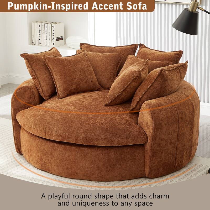 Oversized Round Accent Chair Lounge Chaise, Chenille Upholstered Boneless Sofa Bed, Deep Seat Sleeper Couch Reading Armchair