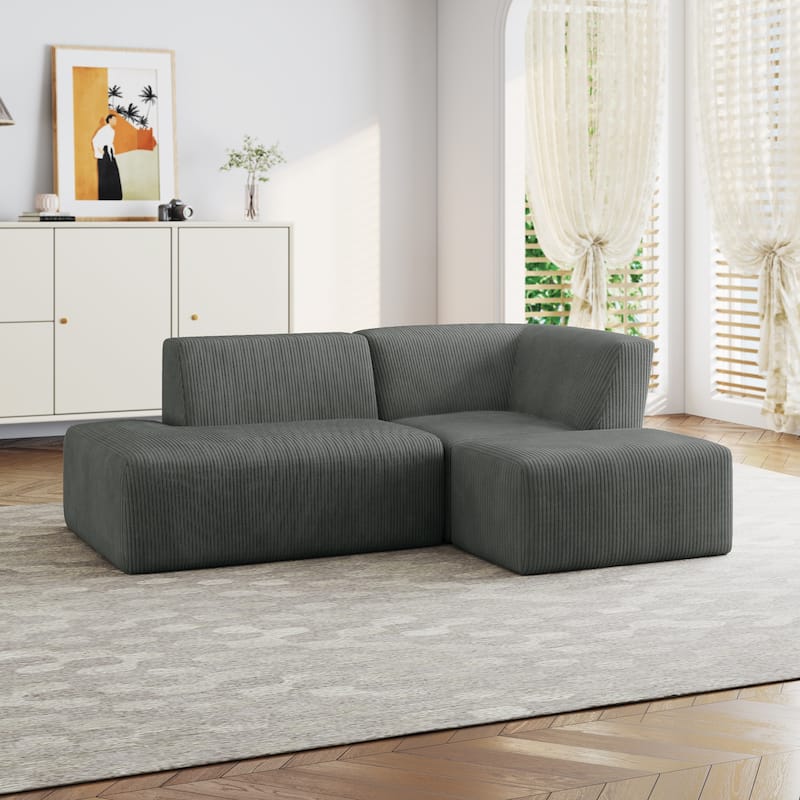 Modular All-Foam Corduroy Compression Sofa With Ottoman