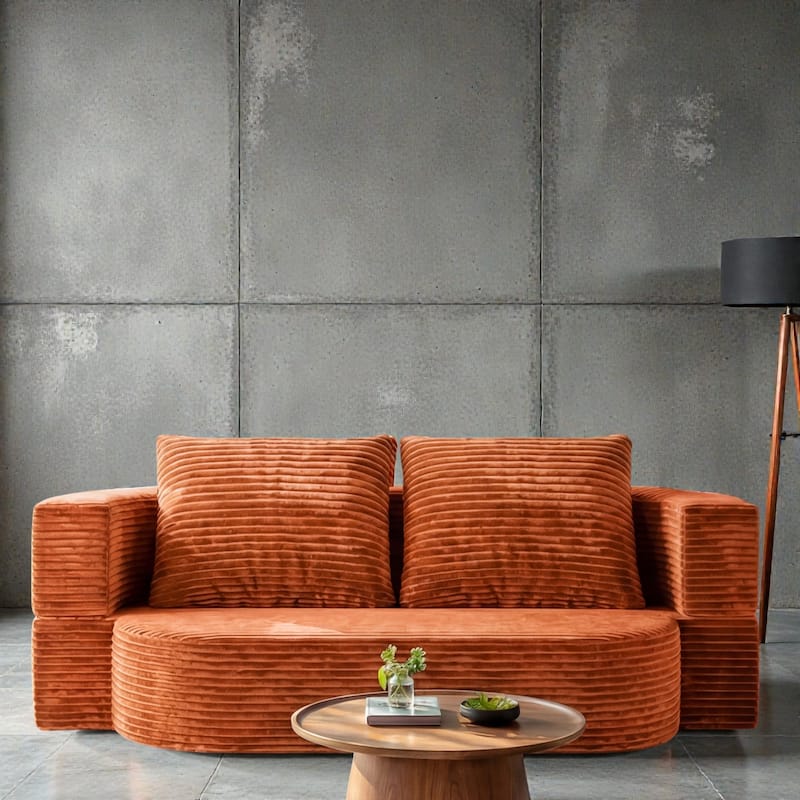 78.7 Inch Convertible Floor Sofa Bed, Folding Corduroy Loveseat Sleeper Couch for Apartment and Guest Room