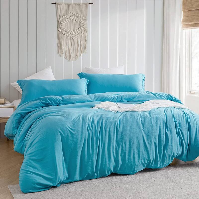Duvet Cover Set - Natural Loft Queen - Aqua