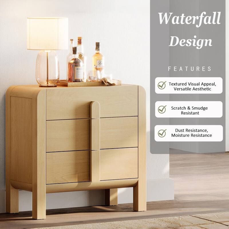 WAMPAT Wood Dresser For Bedroom, Mid Century Modern Chest Of Drawers With Storage, 9 Drawer Dresser With Curved Profile Design