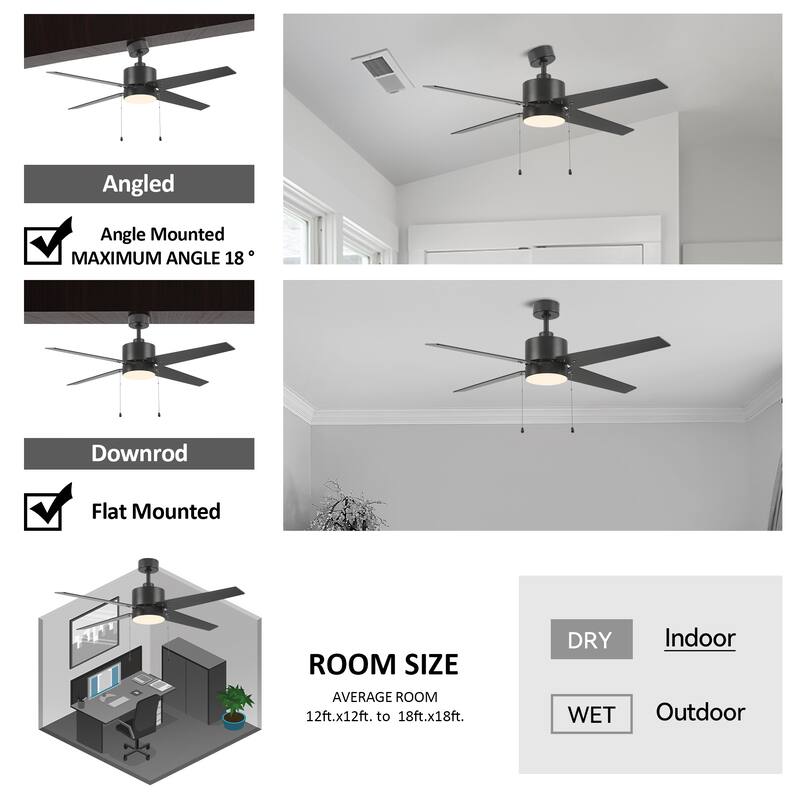 CARRO Arete 52" 4-Blade Indoor Ceiling Fan with LED Light -Pull Chain - N/A
