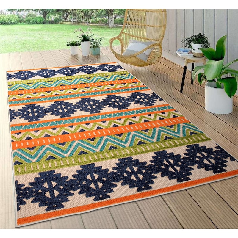 World Rug Gallery Contemporary Geometric Bohemian Indoor/Outdoor Area Rug