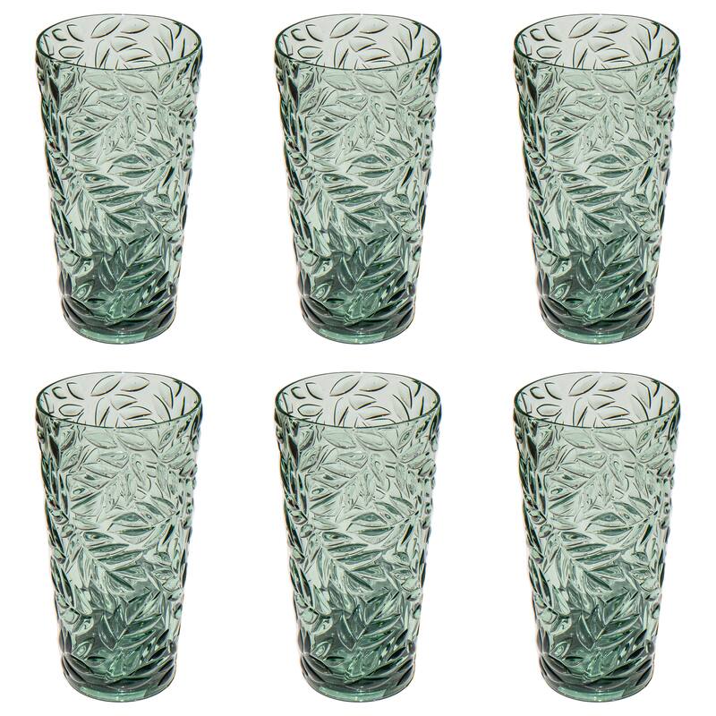 Abode Homewares Embossed Leaf Acrylic Drinking Glass - Sage - Set of 6 - 24 oz