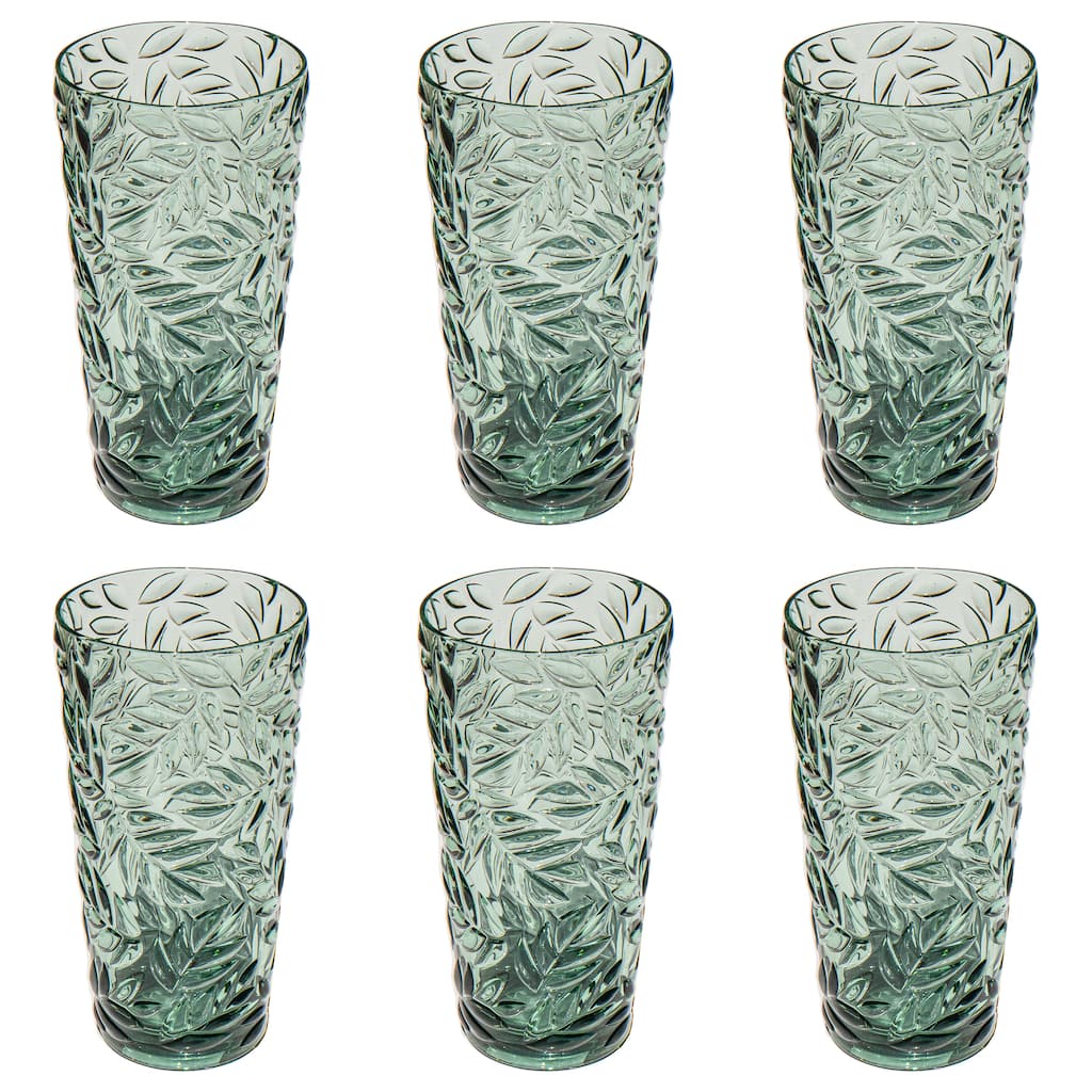 Abode Homewares Embossed Leaf Acrylic Drinking Glass - Sage - Set of 6