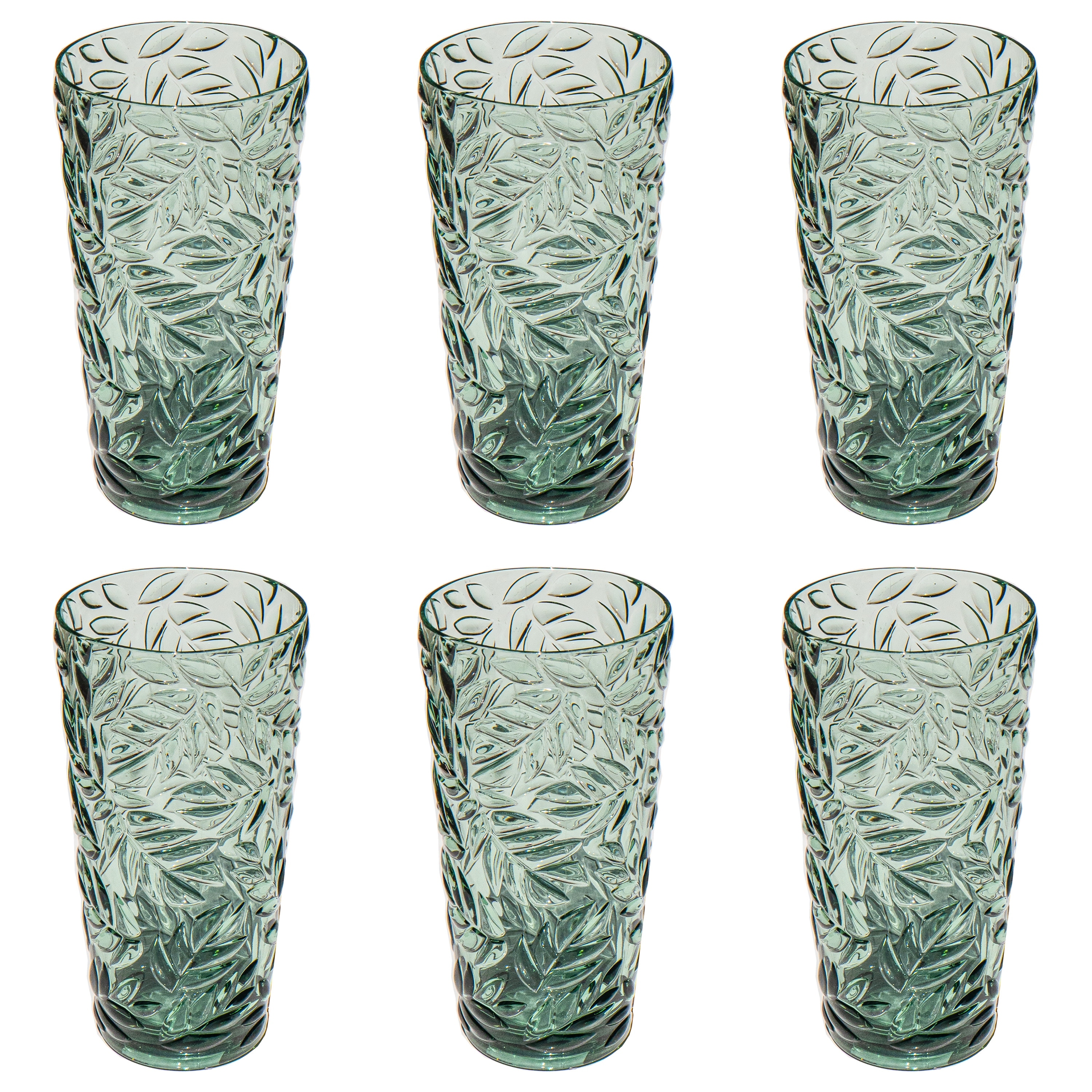 Abode Homewares Embossed Leaf Acrylic Drinking Glass - Sage - Set of 6