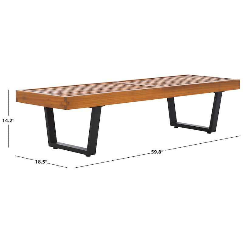 SAFAVIEH Outdoor Patio Furniture Heather Solid Wood Slatted Rectangular Bench - 60"W x 19"D x 14"H