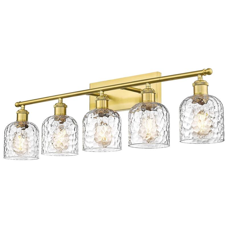 Bathroom Lighting with Clear Hammered Glass, Brushed Gold Finish - 5-Light