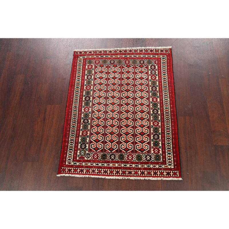Geometric Persian Balouch Wool Area Rug Handmade Bedroom Carpet - 3'1" x 3'11"