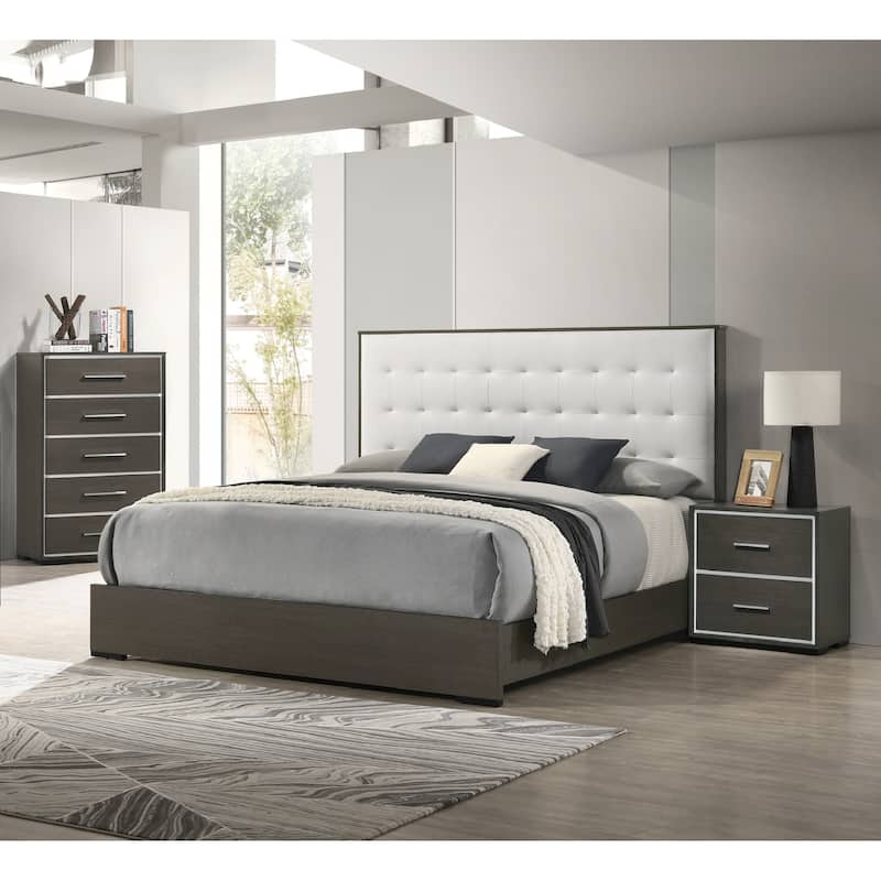 1pc Contemporary 2-Drawer Nightstand with Chrome Accents Rustic