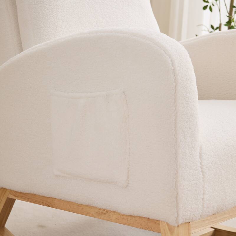 Modern 27.17" High Back Rocking Chair with Side Pocket and Rubber Wood Legs