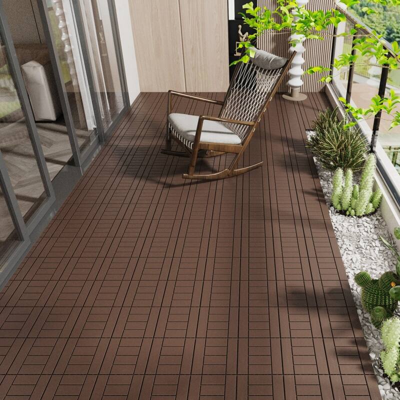 H Style 12" Patio Deck Tiles DIY Module Interlocking Decking Tiles Floor Tile - Brown