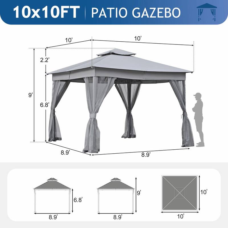 Outdoor Gazebo Tent with Double Roof, Mosquito Netting & Patio Canopy