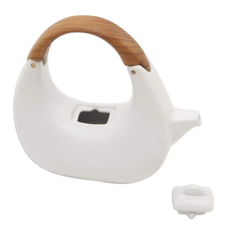 Novica Handmade Resting Cloud In White Ceramic Tea Set (Set For 2)