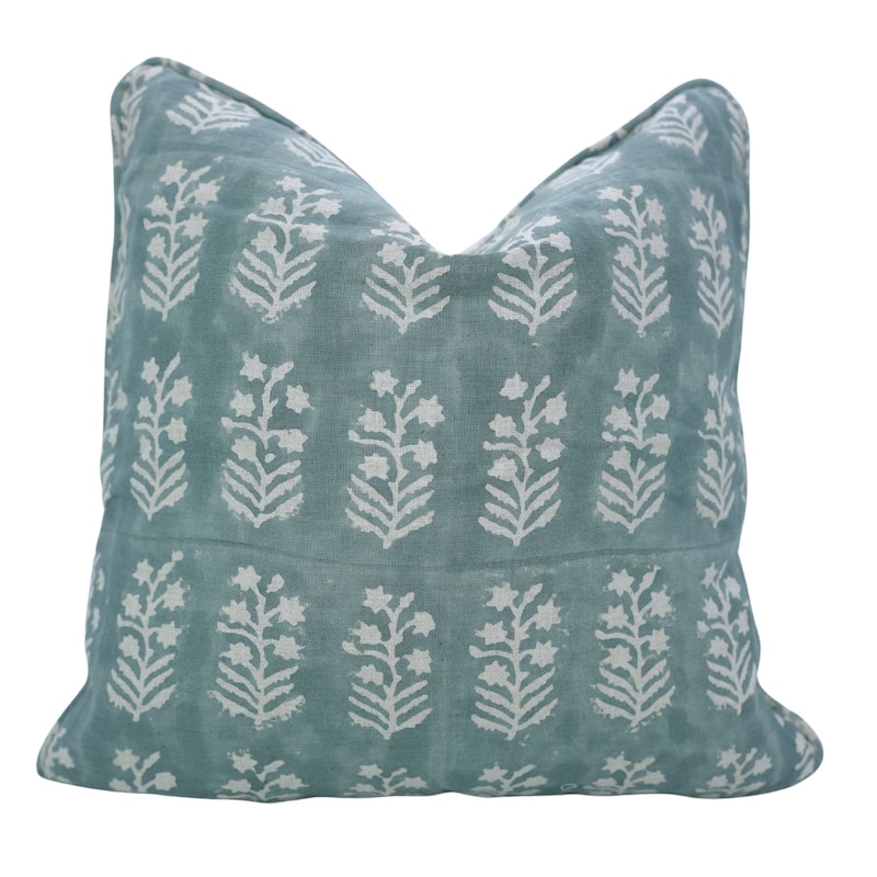 Fabdivine Handmade Floral Block Print Soft Pure Linen Fabric Pipine Pillow Cover Decorative Cushion Case