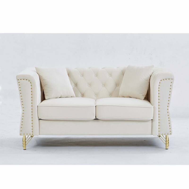 Modern Living Room Chesterfield Sofa,Tufted Couch with Metal Foot and Nailhead,Two Pillows