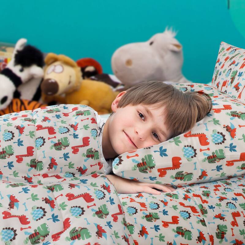 Full Multicolor 5 Piece Microfiber Fabric Comforter Set Dino Series