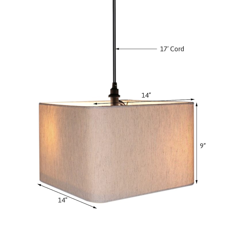 1 Light Swag Plug-In Pendant 14"w Rounded Corner Square Oatmeal Drum Shade with Diffuser, Black Cord - N/A