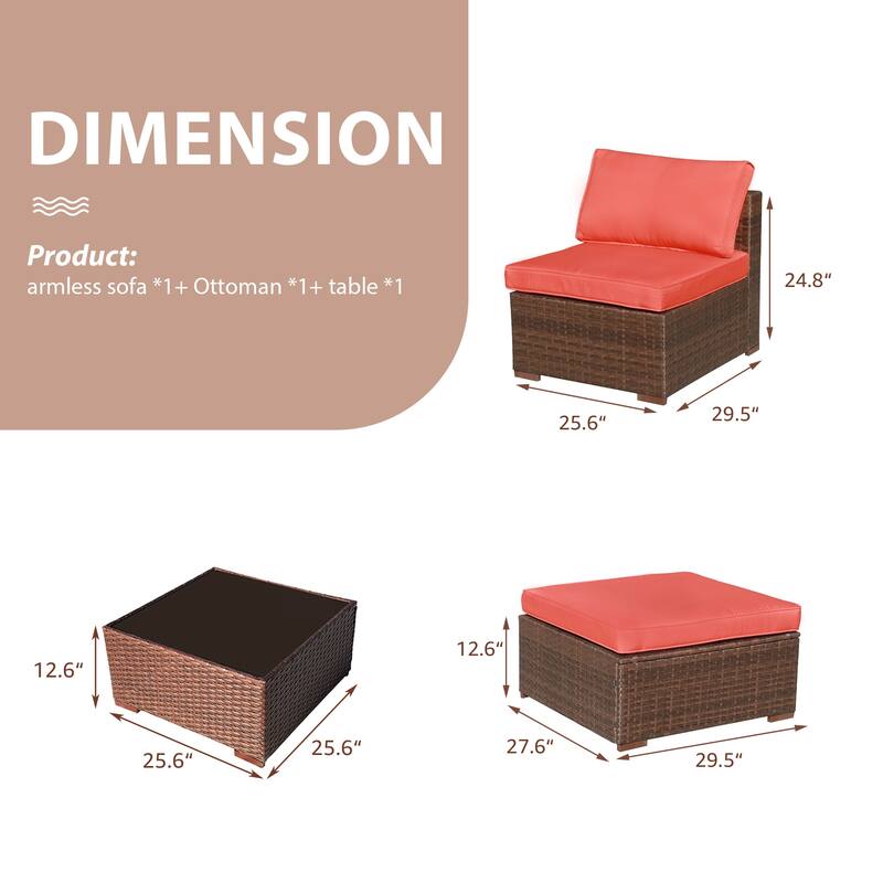 Outdoor 3-Piece Wicker Sofa Set with Ottoman