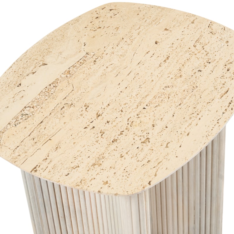 Wood Accent Table Fluted Base Curved Legs Modern Design Sculpted Frame