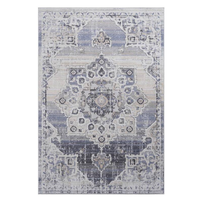 PAYAS Collection 2X3 Medallion Doormat Non-Shedding Rug - 36" D x 24" W x 0.28" H - Oxford Blue