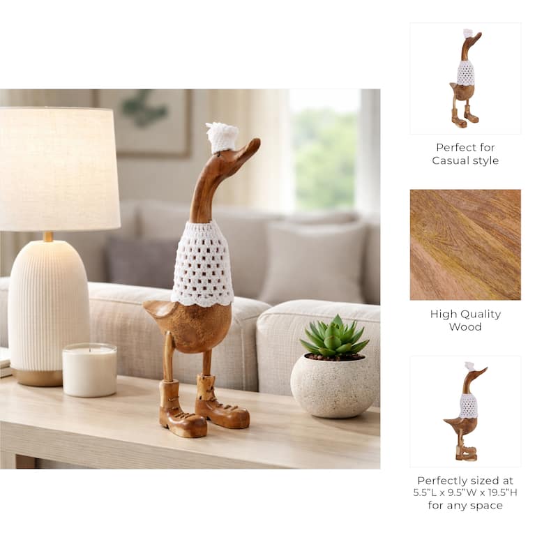 Decorative Wooden Duck Figurine Sculpture - 19.5"