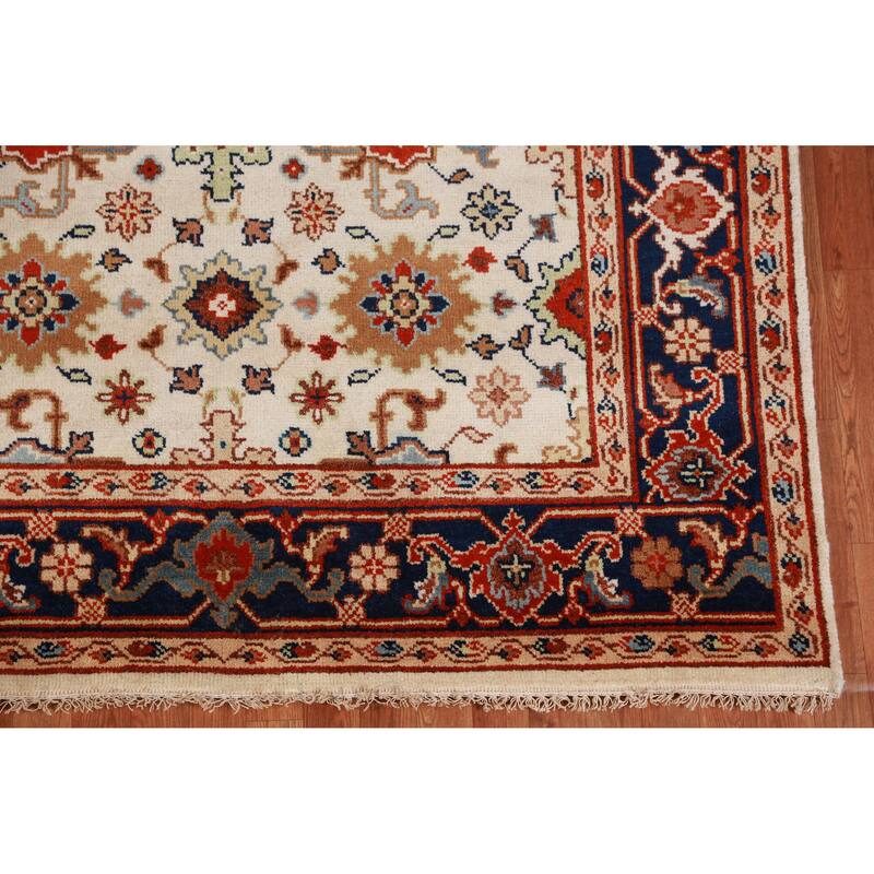 Hand Knotted Oriental 100% Wool Carpet Traditional Geometric Beige & Ivories Heriz (serapi) Area Rug - 9' 1'' X 6' 0''
