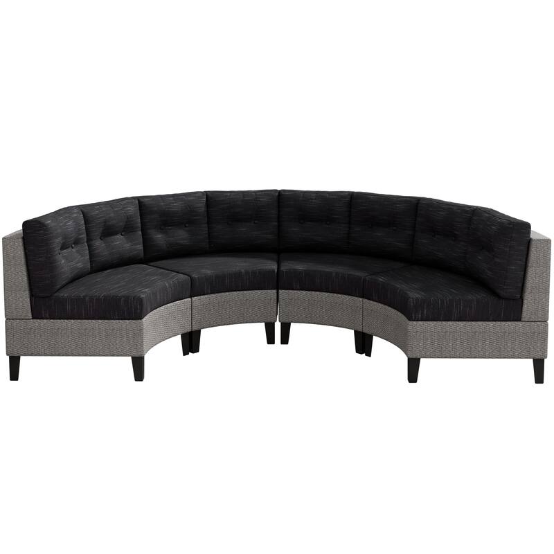 4 Piece PE Rattan Outdoor Conversation Sofa Set, All Weather Patio Modular Half Moon Sectional Sofa with Removable Cushion - Black+ Gray
